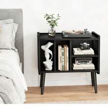 Soporte para Tocadiscos, Soporte para hasta 200 álbumes, gabinete de Vinilo clásico con estantes extraíbles, Mesa de Reproductor de Discos con Altura Ajustable para Sala de Estar, recámara - Negro - Ver 9