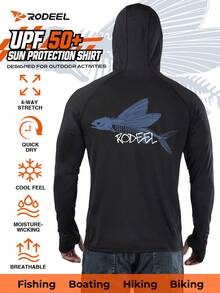 RODEEL UPF 50+ Sun Protection Hooded Quick-Drying Long-Sleeve Sports T-Shirt Four-Way Stretch, Ice-Cool And Breathable, Moisture-Wicking And Sweat-Removing, Outdoor Fishing And Cycling Hiking Sun Protection Clothing  Gift For Dad - Black - View 2