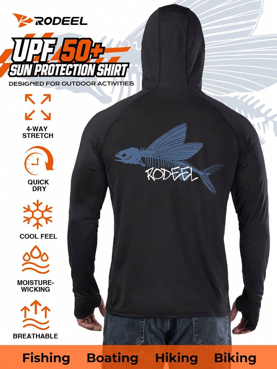 RODEEL UPF 50+ Sun Protection Hooded Quick-Drying Long-Sleeve Sports T-Shirt Four-Way Stretch, Ice-Cool And Breathable, Moisture-Wicking And Sweat-Removing, Outdoor Fishing And Cycling Hiking Sun Protection Clothing  Gift For Dad
