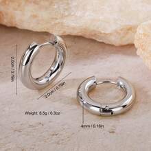 高抛光316L不锈钢圆形耳环，低过敏性，优雅迷人的时尚设计，简约经典风格，男女皆宜，日常佩戴，节日或派对饰品。 - 銀色 - 查看 2