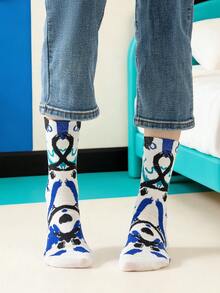 1/3 paire Chaussettes d'équipage en coton peigné décontractées unisexes pour couple, motif ligne de graffiti couleur contrastée et art abstrait. Convient pour les voyages, la maison, le bureau, les cadeaux de fête - Multicolore - Voir 7