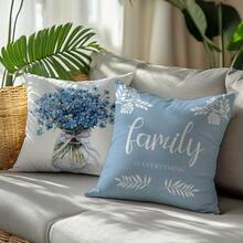 4件套花卉印花枕套，浅蓝色花朵图案，尺寸44.96 x 44.96厘米，家居装饰枕套，适用于客厅、沙发和卧室，不含枕芯 - 彩色 - 查看 5