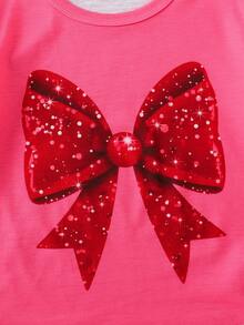 2件套女童夏季字母“LOVE”印花圆领T恤和沙滩短裤套装，休闲度假及上学装，4-7岁 - 玫紅色 - 查看 5