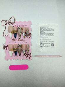 She Nails Cute Baroque Punk Rock Y2K Gothic Style Metallic Gloss Nail Art Set, Includes 10pcs Western & Chinese Style Metallic Glossy Nail Stickers, Blue Long Pointed Metallic Nail Stickers, And Leopard & Zebra 3D Embossed Diamond Full Cover Nail Stickers, Suitable For Party And Formal Wear Sexy Cool Girl, Comes With Nail Stickers And Nail File. - 彩色 - 查看 9