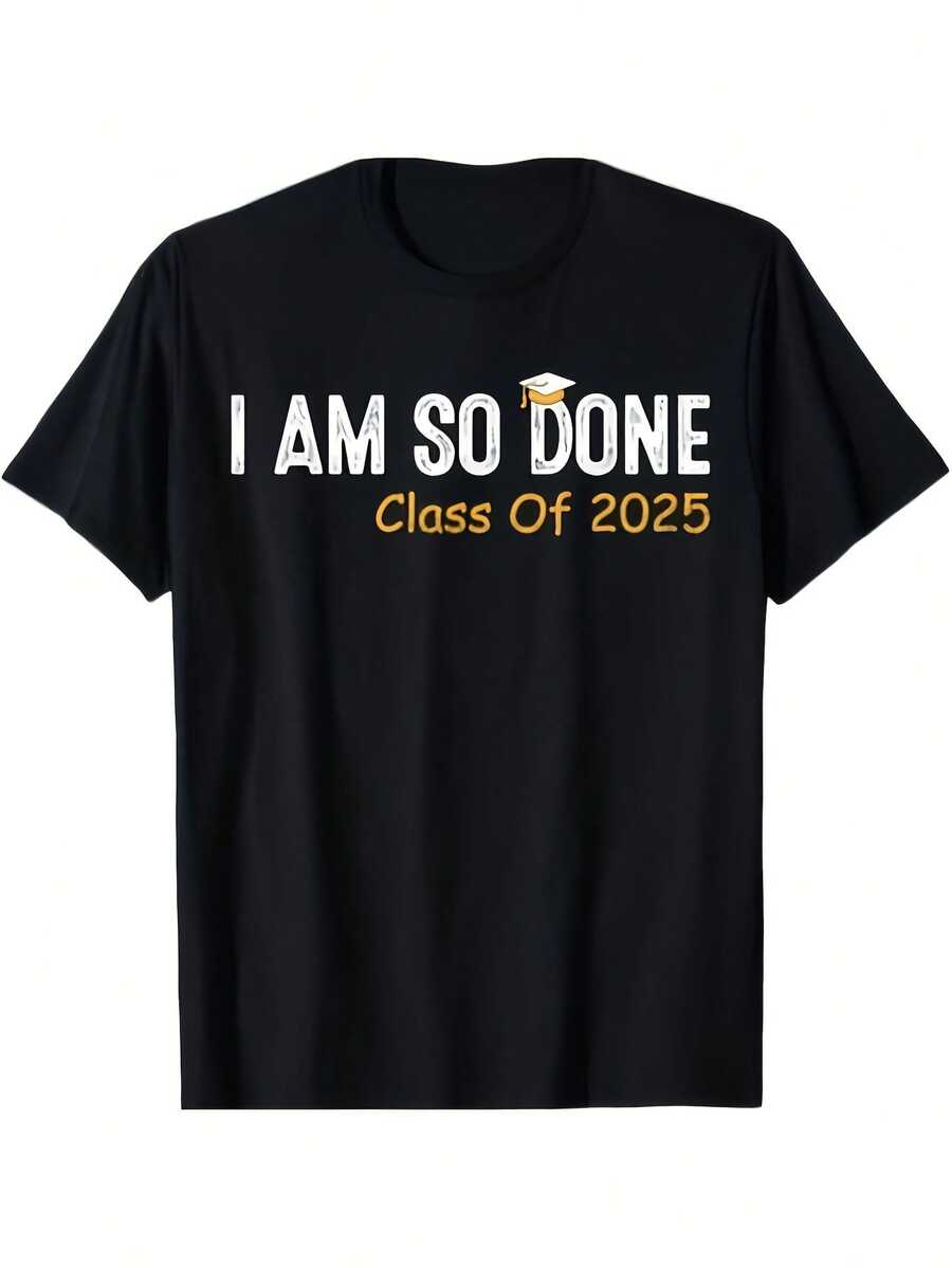 Camiseta de graduación para hombre: "Estoy muy cansado de la clase de 2025" con ilustración de toga y birrete. Camiseta informal de verano negra para graduados. GIF de graduación. - Negro 33 - Ver 1