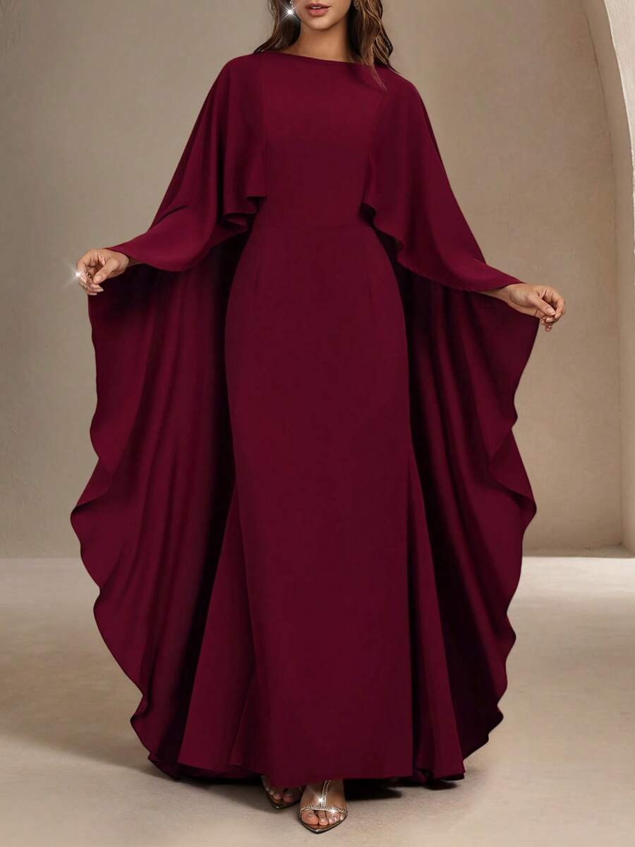 Đầm đuôi cá ôm dáng thanh lịch màu đỏ dành cho nữ, tay áo choàng, eo thon, thích hợp cho ngày Valentine - Phù hợp cho buổi hẹn hò Valentine, tiệc trang trọng, dạ hội. - Màu Đỏ Sâu - Xem 1