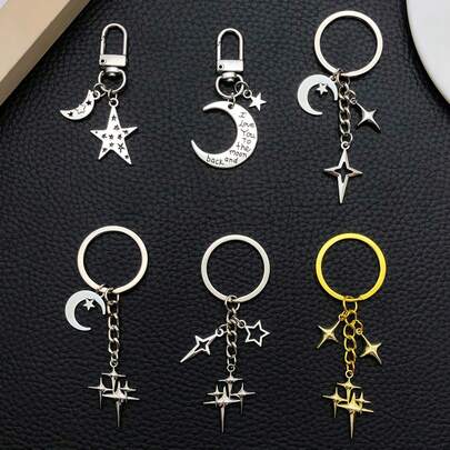 1个时尚四角星月亮钥匙扣挂件创意钥匙圈背包车钥匙装饰配件送朋友的完美礼物