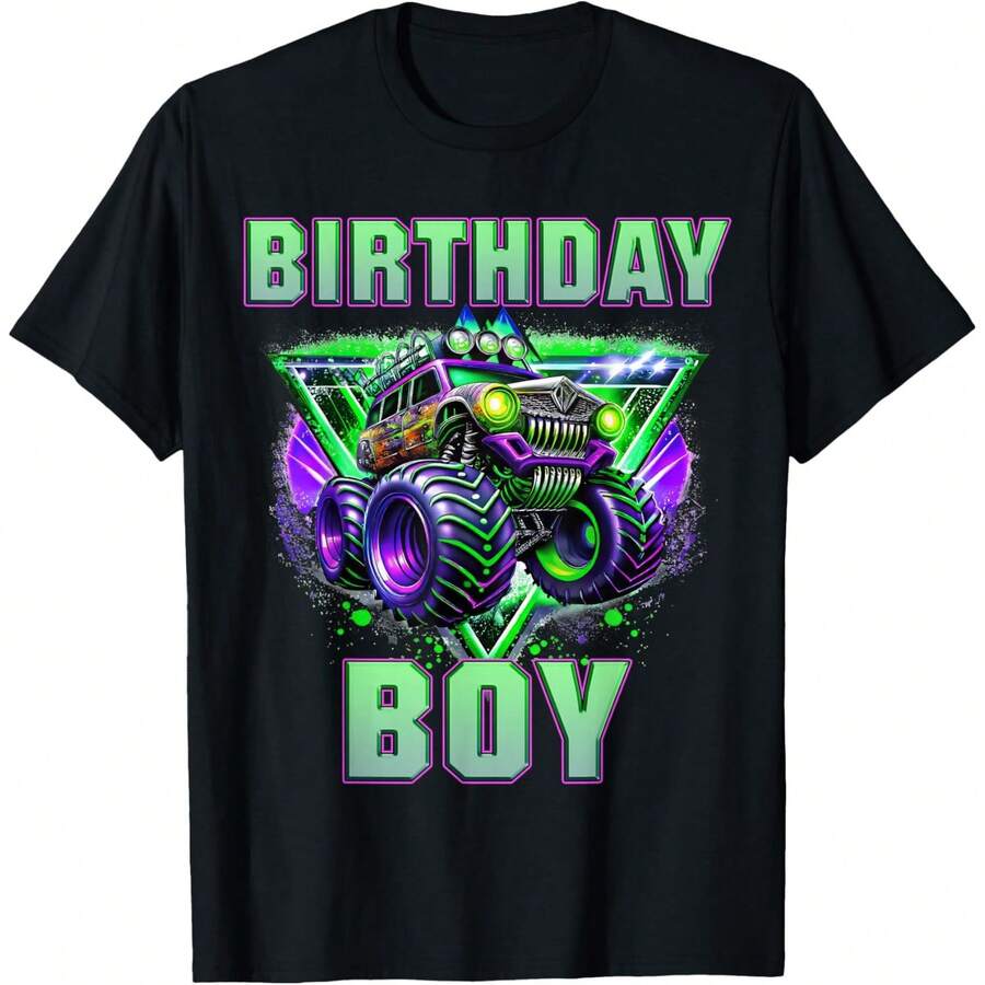 Birthday Boy Monster Truck Are My Jam Shirt Bday Party Kids T-Shirt - màu đen - Xem 1