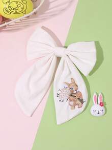 1pc Easter White Fabric Hair Clips,Easter Bunny Embroidery Hair Bows,Elegance Hair Barrettes For Girls Teens Friends Daughter Daily Party Gifts - Multicolor - View 2
