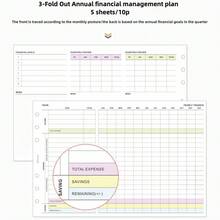5 piezas Recambio de planificador financiero anual plegable en tres partes, planificación presupuestaria y seguimiento de gastos, cuaderno sin fecha para una contabilidad y planificación financiera efectivas - Presupuesto financiero triple - Ver 6