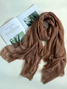 1pc Plain Casual Comfortable Elegant Classic Spring/Autumn New Versatile Beach Headscarf Sun Protection Stylish Combination Women Scarf - A - View 9