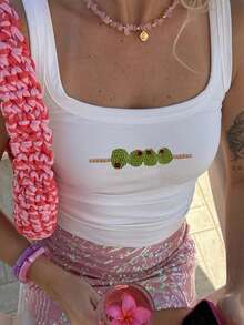 Women Sleeveless Sequin Tank Top Y2k Embroidered Bead Tank Top Aesthetic Ribbed Summer Crop Tops - 淺綠 - 查看 2