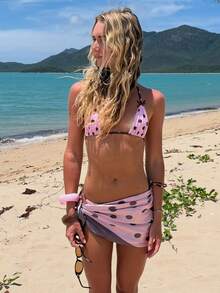 2026 Women's Beach Summer Swimsuit Set Random Print Spaghetti Strap Sexy Bikini , Summer Outfits,Elegant,Valentine's Day,Beach,Vacation,Carnival,Casual,Chic,Summer Outfits,Summer Holiday Outfits,Spring,Valentine Outfits For Women,Carnival. - 粉色 - 查看 2