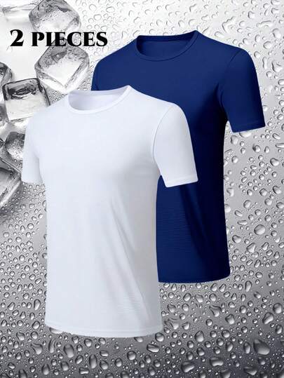 2 件吸湿排汗短袖 T 恤，户外运动健身慢跑马拉松跑步透气情侣运动服