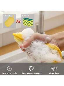 多功能聚氨酯海绵擦拭布，可重复使用可水洗厨房刷，洗锅洗碗不易掉毛，适用于浴室、厨房、卫生间清洁 - 藍色 - 查看 5