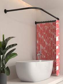 U-Shaped Stainless Steel Extendable Corner Rod For Bathroom Bathtub, International Style, Metal, Adjustable Bath And Boutique Corner Rack Accessory - A - View 1