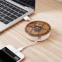 Caja enrolladora de cables redonda, de carga para auriculares, amarre enrollador de tipo giratorio, estuche de almacenamiento de cables de datos portátil, herramienta de almacenamiento de escritorio AWFM - Ver 6