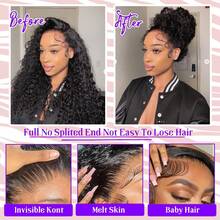 ZHENDEFA 360°水波纹蕾丝前假发,真人发卷发假发,隐藏式绑带;360°高清透明蕾丝真人发假发,预先拔毛,带抽绳;200%密度,无胶假发,女士真人发假发 - SNatural - 查看 9