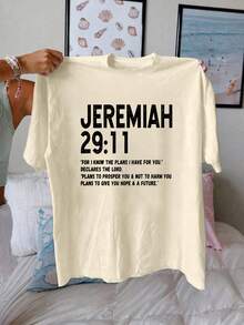 Plus Size English Phrase Text Layout Graphic T-Shirt, Casual Comfort Top Daily Wear - Apricot - View 4