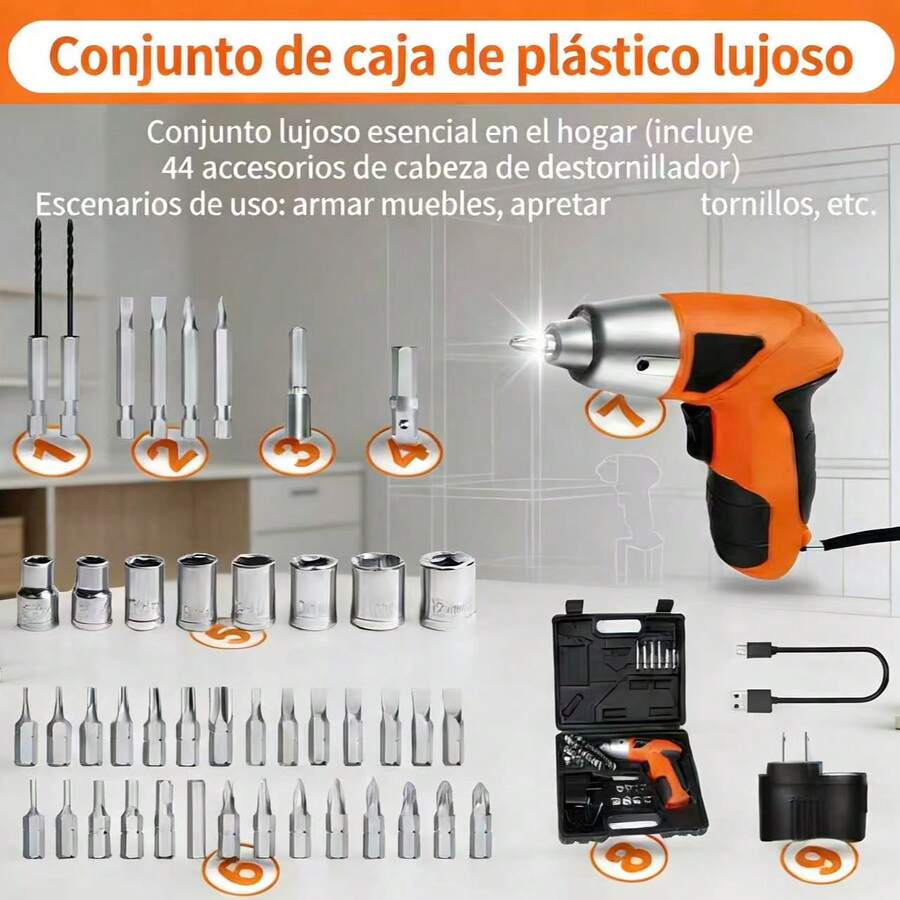 2026 nuevo juego de herramientas de mantenimiento de perforación eléctrica doméstica destornillador eléctrico de litio, kit de herramientas de combinación de carga de cable usb, un juego de diez juegos de mini, fácil de usar y - Naranja - Ver 1