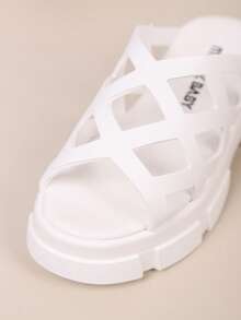 Kids Fashion Slippers, New Summer Thick Sole Mesh Hollow Design Stylish & Breathable Children Slippers - Beige - View 7