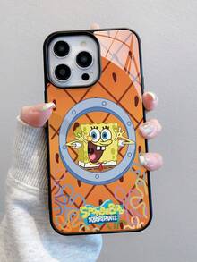 SPONGEBOB 1个亚克力卡通格子海绵宝宝花朵字母图案全包防震手机壳，兼容苹果17/16/15/14/13/12/11 Pro Max及其他型号 - 彩色 - 查看 3