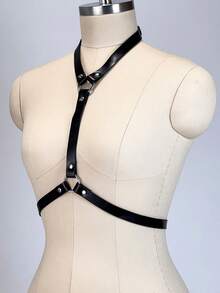 Gothic Style Women's PU Leather Waist Suspender & Chest Strap Body Accessory - Black - View 3