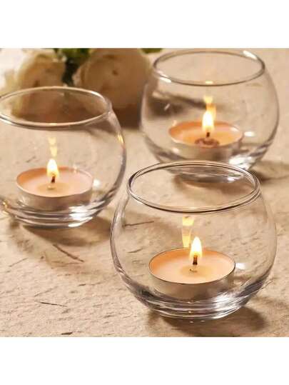 1Pc Clear Glass Round Tealight Holder, Floating Candle Stand, Small Modern Tealight Candlestick, For Wedding Party Table Centerpiece Decor
