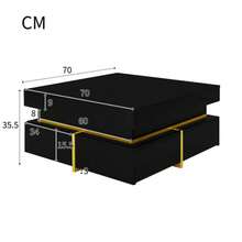 Coffee Table, High-Gloss Lacquered Living Room Table, Side Table With Drawers And Gold Details - Black - View 6