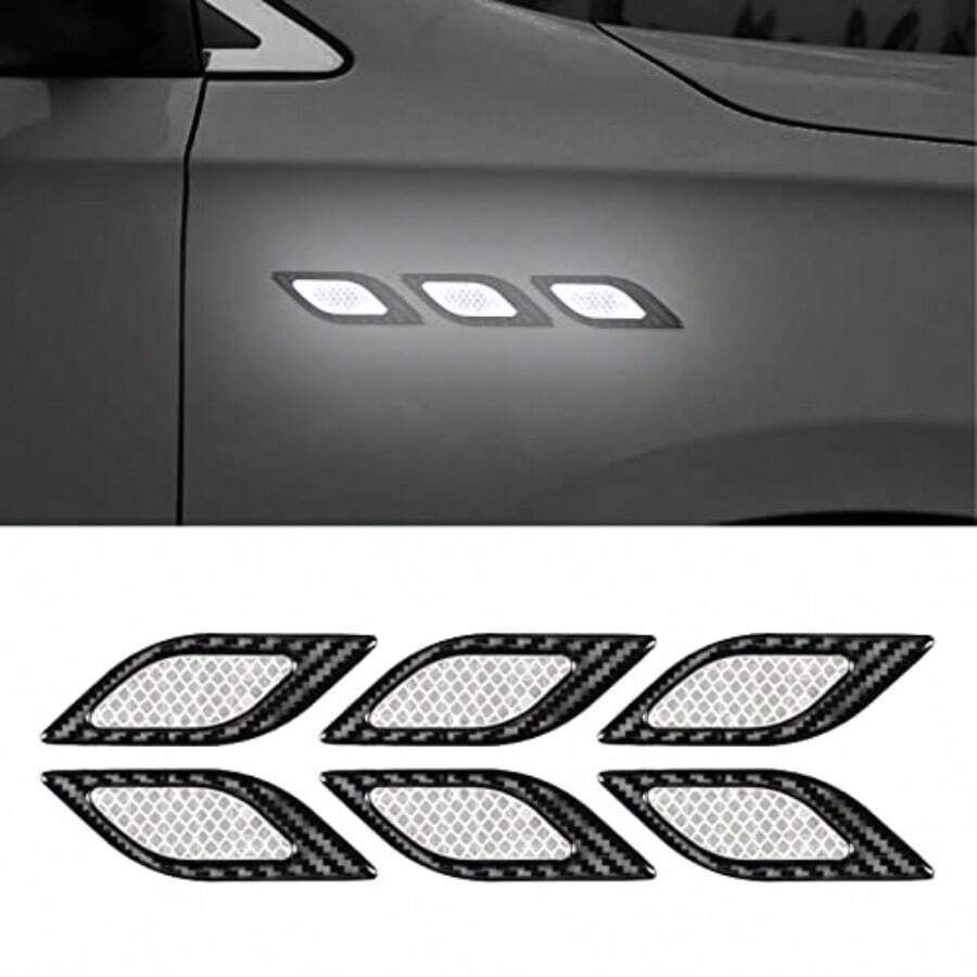 Mark Decals For Cars 6PCS Car Fender Hood Bumper Reflective Decal Safety Warning Stripe Vehicle Protection Body Stickers Decoration Universal Black-WhiteTrunk Logo Sticker, Car Exterior Accessories, Universal For Car, Window And Laptop - BlackWhite - 查看 1
