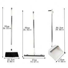 3-In-1 Plastic Broom Dustpan Set With Squeegee, White & Blue, 180° Rotatable 90° Foldable Cleaning Kit For Home - A - View 6