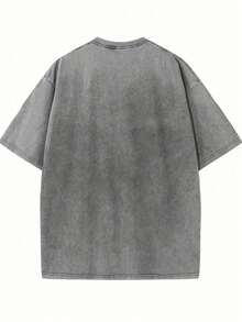 1pc Retro Water Washed T Shirts, Artistic Graphic Featuring A Blooming Rose Intertwined With Bold Anti Social Club Text Symbolizing Contrast Between Beauty And Isolation Vintage 100% 230g Pure Cotton Casual Tee For Men,Street Y2K, Summer Tops, New Year Gifts,Unisex - Grey - View 2