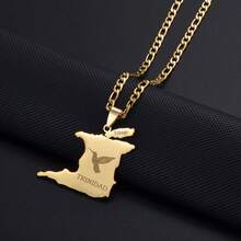 1Piece Trinidad And Tobago Map Hummingbird Hibiscus Flower Pendant Necklaces For Men Woman Girls Jewelry - Yellow Gold - View 8