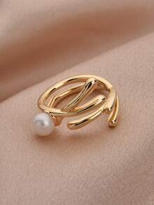 1枚18K镀金天然淡水珍珠可调节戒指，母亲节、情人节、生日礼物 - 白色 - 查看 3