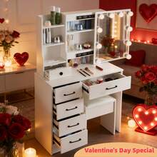 Valentine's Surprise For Her | Premium Solid Wood Makeup Vanity, 3-Speed Soft LED Mirror, Space-Saving Storage, Easy Assembly, Perfect Gift To Decorate Her Exclusive Beauty Corner - White - View 2