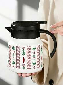 1pc 800ml Saudi Style Coffee/Tea Pot, Long Keeping Warm, Middle Eastern Style Palm Tree Print, Suitable For Home, Restaurant, Gift Giving, Saudi National Day - Multicolor - View 1