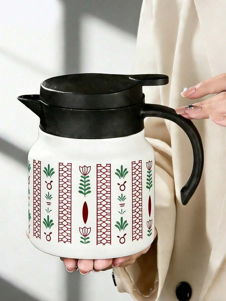 1pc 800ml Saudi Style Coffee/Tea Pot, Long Keeping Warm, Middle Eastern Style Palm Tree Print, Suitable For Home, Restaurant, Gift Giving, Saudi National Day - Multicolor - View 1