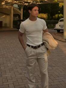 Men's Casual Slim Fit T-Shirt, Basic Dressy Style, Premium Spring/Summer - 白色 - 查看 1