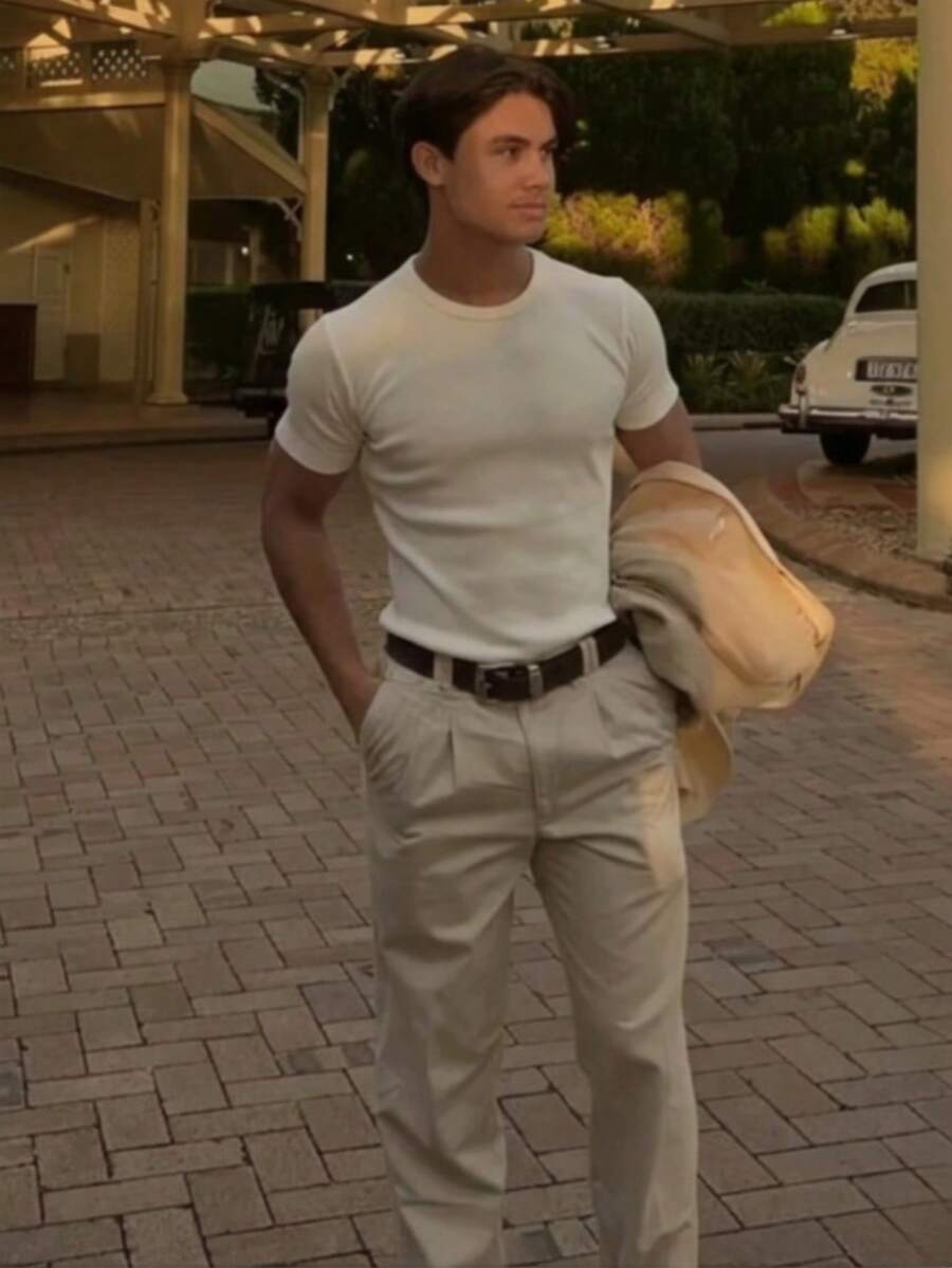 Men's Casual Slim Fit T-Shirt, Basic Dressy Style, Premium Spring/Summer - 白色 - 查看 1