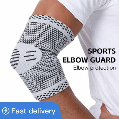 Vilico 1pc Gray Elbow Sleeve, Outdoor Sports Basketball Running Fitness Knitted Elbow Sleeve, Elastic Compression Breathable Elbow Brace