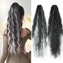 Claw Ponytail Extension 26 Inch Water Wave Wavy Curly Clip In Hair Extensions Soft Synthetic Hairpiece For Women - Black Brown - View 2