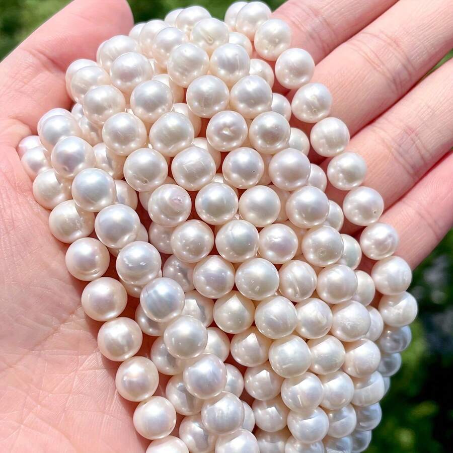 天然淡水珍珠 - 不对称椭圆/圆形珠子，淡水珍珠，适合珠宝制作、工艺品制作和礼品赠送 - 白色 - 查看 1