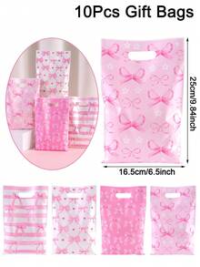 10/20/50pcs Pink Bow Mixed Color Gift Bags, Happy Birthday Plastic Gift Packaging Bags, Fairy Tale Theme Birthday Decor, Wedding, Bridal Shower, Holiday Gifts, Spring Party Gift Wrapping Supplies - Multicolor - View 15