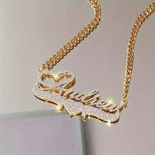 Customized Sparkling Matte Name Necklace Classic Retro Stainless Steel Men's Cuban Chain Thick Chain Pendant Charm Personalized Heart Letter Couple Necklace Wedding Jewelry Thanksgiving Christmas Gift For Father And Mother - Nhiều màu - Xem 6