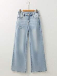 Quần jeans ống đứng dáng rộng thoải mái, phong cách đường phố đa năng, phù hợp mọi mùa. - Rửa nhẹ - Xem 3