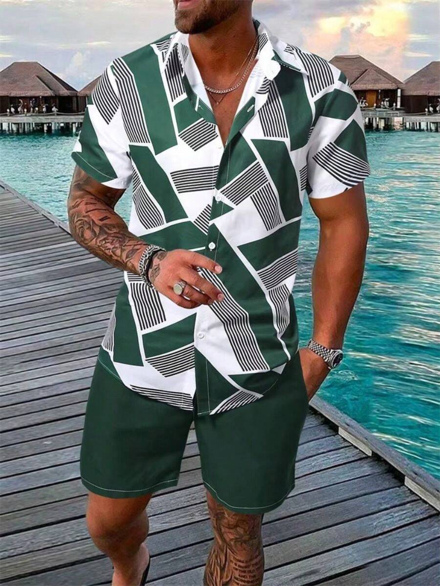 Men Shirt Co-Ords - Dark Green - View 1