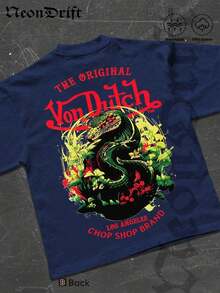 Summer Tops2026NeonDrift Double-Sided Printing Men's T-Shirt Men's Short-Sleeve T-Shirt100% Cotton Fabric Soft & Skin-Friendly Unisex Style Gifts For Spring Festival, Valentine's Day, St. Patrick's Day & World Cup-Van Dutch Dragon Print Men T Shirt Classic Americana Style Graphic Tee Streetwear Fashion Casual Wear For Car Enthusiasts And Vintage Culture Loverssummer Clothes - Màu xanh hải quân - Xem 3