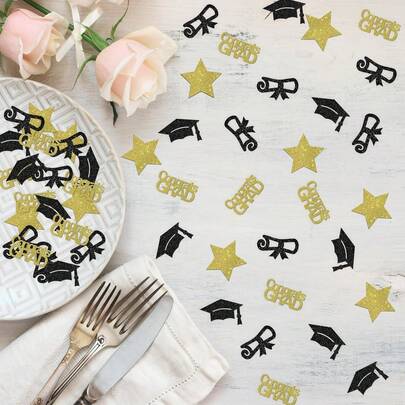 100 hạt kim tuyến trang trí lễ tốt nghiệp - Trang trí tiệc tốt nghiệp năm 2026 - Trang trí bàn tiệc tốt nghiệp trung học/đại học - Kim tuyến đen & vàng