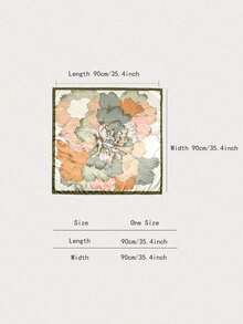 1pc Women's Fashion Peony Print 90cm Square Scarf, Printed Shawl Versatile For Spring/Autumn, Contrast Color Stylish Bandana, Suitable For All Seasons - Green - View 11