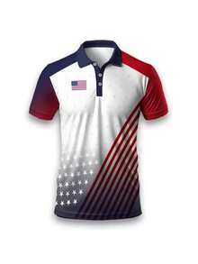 Chemise à manches courtes légère et respirante avec imprimé drapeau américain, tenue décontractée pour adultes et adolescents - Multicolore - Voir 6